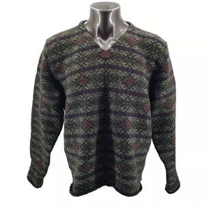Polo Ralph Lauren Men Sweater Geometric Wool V-Neck Heavyweight Sz XL VTG 90s